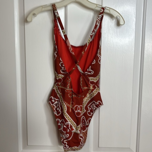 EUC HERMES women’s one piece swimsuit in red and rust print size 38/us 6 - Picture 6 of 7